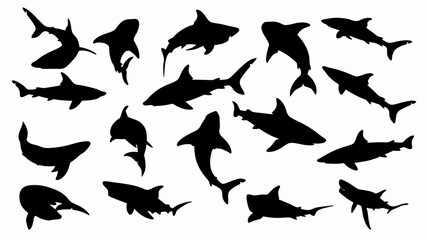 set of sharks silhouette vector