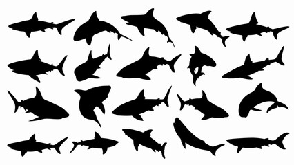 set of sharks silhouette vector