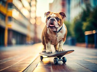 Adorable Bulldog Skateboarding: Fun, Everyday Pet Action Shots
