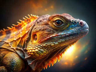 Fototapeta premium Double Exposure Reptile Basking in Sunlight, Earthy Tones, Grey Background