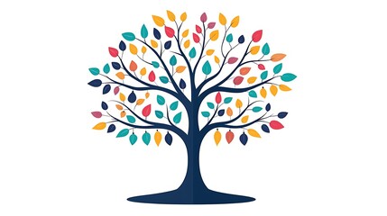 Colorful Tree Illustration with Vibrant Leaves on White Background