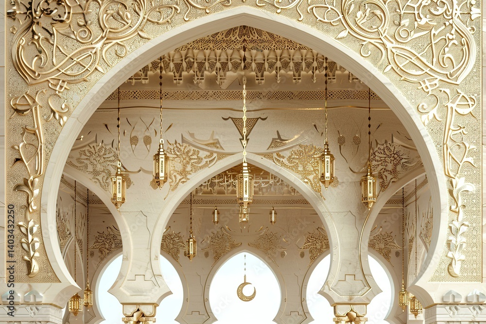 Poster ornate archway with hanging lanterns and intricate design a visual architectural delight