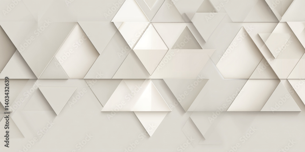 Poster Abstract background of off-white triangles, creating a geometric pattern with depth and subtle shadows, showcasing a modern and minimalist design, ideal for various applications