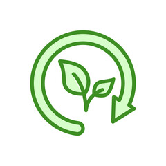 A green leafy symbol with a green arrow pointing to the right. The symbol represents the concept of recycling and the idea of growth and renewal