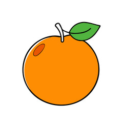 Illustration of a fresh orange fruit with green leaf vector drawing for healthy food concept design