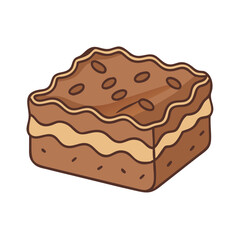 Delicious chocolate brownie dessert square with nuts and icing food illustration design art