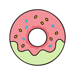 Donut with pink frosting and sprinkles vector illustration delicious sweet dessert food item