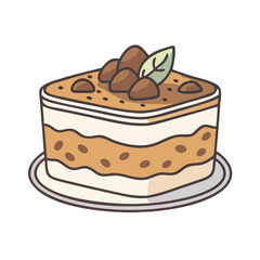 Delicious tiramisu dessert recipe square cake with coffee flavor and cocoa powder illustration