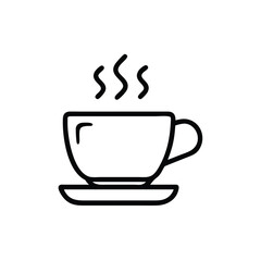 Hot Coffee Cup Line Icon Design On Plate Vector Illustration Isolated
