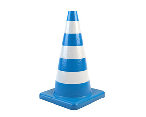 3D Rendered Blue and White Traffic Cone on White Background