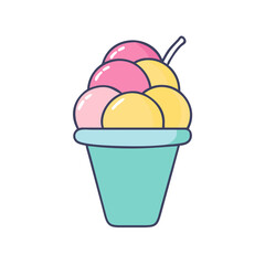 Delicious ice cream cone vector illustration with pink and yellow scoops for summer treat design