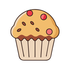Delicious muffin with cherries and sprinkles vector illustration for bakery shop and cafe