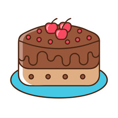 Delicious chocolate cake with cherries vector illustration for dessert lovers and bakers alike