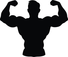 Bodybuilder Silhouette Flexing | Muscular Physique Fitness Icon Vector