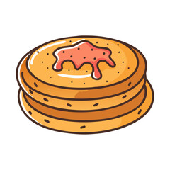 Delicious pancakes with strawberry jam breakfast food recipe tasty dessert brunch stack illustration