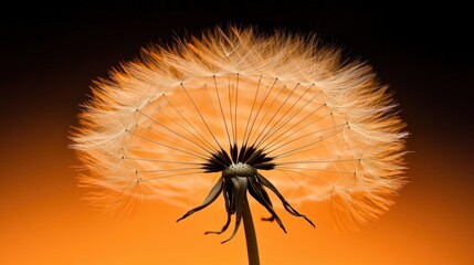 Obraz premium A dandelion seed head in full bloom, with its fluffy white seed head and dark brown stem.