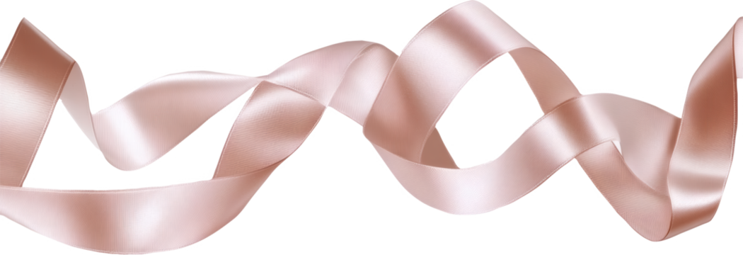 Elegant blush pink satin ribbon swirls on a transparent background