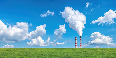 Like smoke, Smoke plumes rising from a factory in a high-fidelity image.