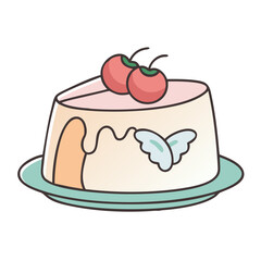 Delicious cake slice with cherries vector illustration dessert bakery sweet food design graphic art