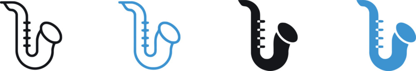 Saxophone Icon Set - Linear Black Vector Graphics