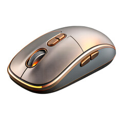 A detailed 3d metallic wireless mouse icon isolated on transparent background, Png