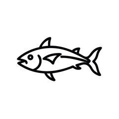 Minimalist Tuna Fish Illustration Black Outline Isolated On White Background