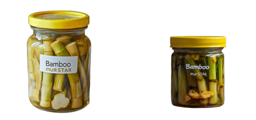 A glass jar of bamboo shoots pickled in honey transparent background PNG