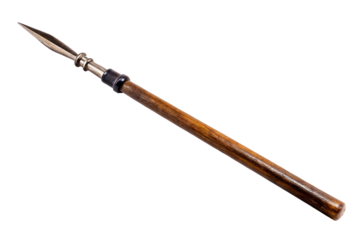 Vintage Hunting Spear with Wooden Shaft and Sharp Metal Tip.