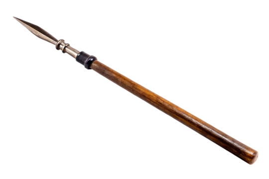 Vintage Hunting Spear with Wooden Shaft and Sharp Metal Tip.
