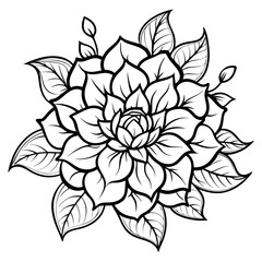 Fototapeta premium Black and white vector illustration of a lotus flower, a floral design element with a nature-inspired, ornamental, tattoo-like petal pattern