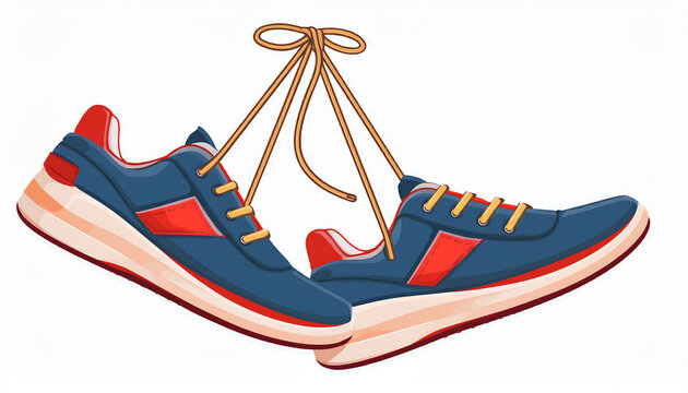 sneakers hanging on tied laces sport shoes casual sporty style footwear pair on shoelaces comfortable athletic foot wear modern trainers flat illustration isolated on white background