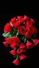 Fototapeta premium Luxurious red rose bridal bouquet, cascading design, bridal bouquet, ceremony, love