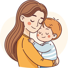 A heartwarming illustration of a mother holding her child close.