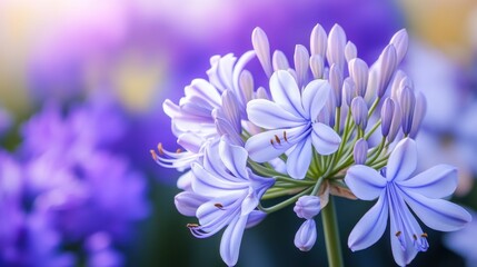Delicate White and Lavender Agapanthus Africanus Blooms in a Lush Garden Setting