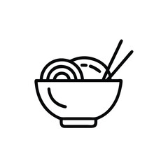 Minimalist Line Art Illustration Of Ramen Noodle Bowl With Chopsticks On White