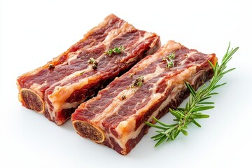Fototapeta premium Sliced beef bacon isolated on white background