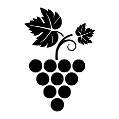 Minimalist black grape icon on white background, modern fruit silhouette design for food logos, nutrition apps, wine labels, healthy lifestyle branding, vector fruit illustration