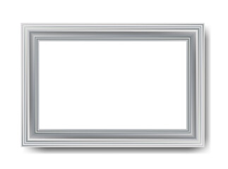 Silver photo frame. 3D realistic vector illustration on a white background. 