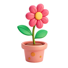 Fototapeta premium 3D Cartoon Pink Flower in Pot Icon Plastic Style Isolated on Transparent Background