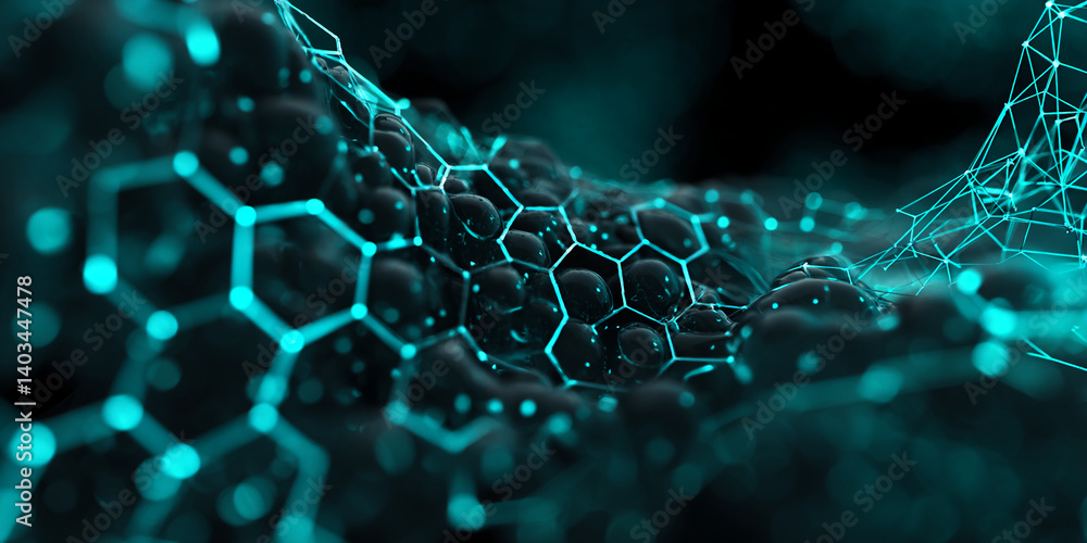 Aufkleber abstract dark image with teal glowing hexagonal and web-like structures, creating a technological or