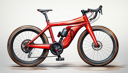 Fototapeta premium red modern mid drive motor city touring or trekking e bike pedelec with electric engine middle mount battery powered ebike isolated white background innovation transportation concept