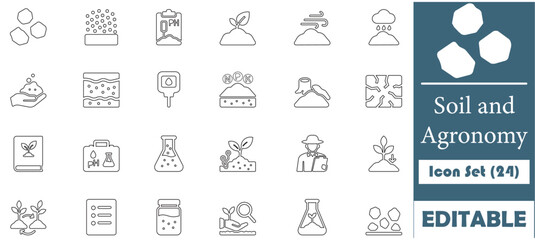 A clean and modern icon set illustrating key concepts in soil health and agronomy—ideal for agricultural, environmental, and educational design projects.