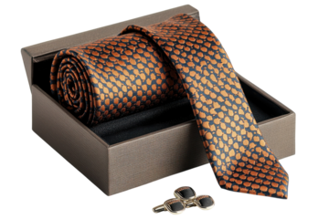 Elegant burnt orange tie gift set stylish patterned necktie in luxury box with cufflinks perfect