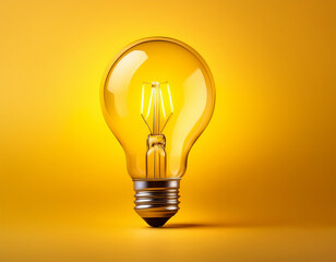 glowing light bulb isolated on a bright yellow background