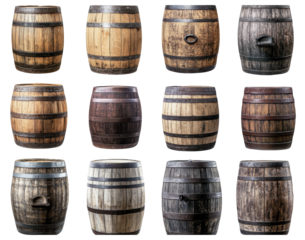 A collection of wooden barrels
