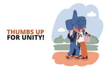 Cartoon vector illustration of hands holding a hand with a finger pointing up like signaling for attention or agreement