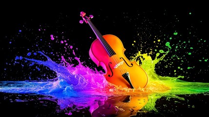 Vibrant cello in colorful splash