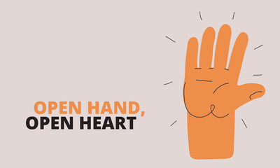 Cartoon vector illustration of a hand showing five fingers like signaling a high-five or a gesture of completion