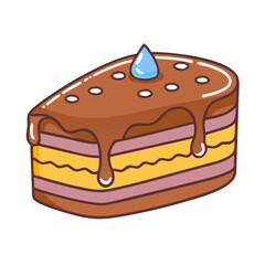 Delicious chocolate cake slice with frosting and topping dessert food illustration vector art