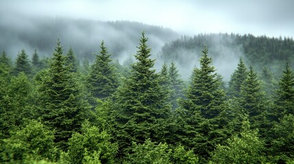 Misty Mountain Forest: A Serene Landscape of Evergreen Trees